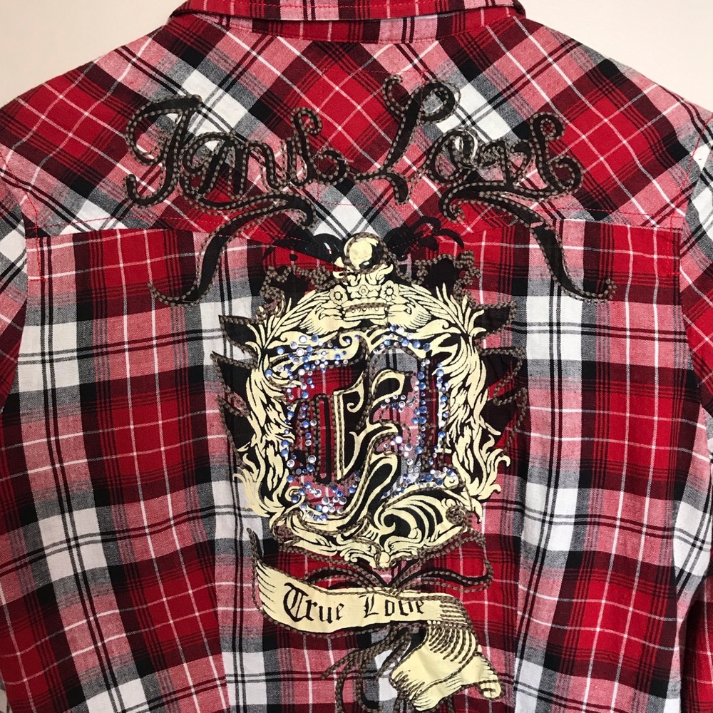 54” Vintage Havana Red Plaid Button Down Shirt - Picture 4 of 7